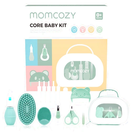 Momcozy Core Baby Kit, Baby Shower & Registry Essential Kit for Grooming&Health&Cleansing Care, Includes Nail File Kits, Nasal Aspirator, Gas Relief Tubes, Bath Brushes, Toothbrush, Comb, Storage Case