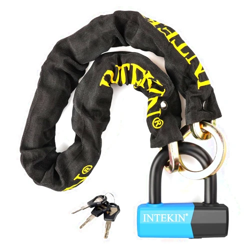 INTEKIN Motorcycle Chain Locks 3.1FT Motorcycle Lock 10mm/0.42inch Thick Bike Chain Lock Heavy Duty Chain Lock with 16mm/0.64inch Disc Lock for Motorcycles, Scooters, Gates and More, Blue