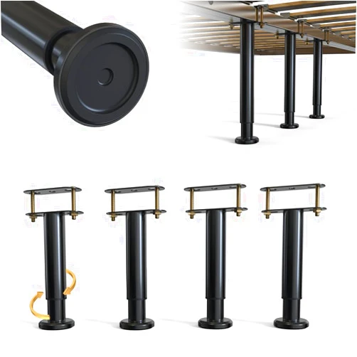 YUEYIN 4Pcs Adjustable Height Bed Frame Support Leg, Extra Sturdy Steel Bed Frame Support Legs with Wider Rubber Base, More Stable/Quieter, Bed Slat Reinforcement Kit for King/Queen Bed (5