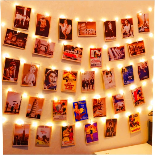 HXWEIYE 120LEDs Photo String Light, Warm White 40Ft Fairy Light with 52 Clear Clips & 12 Hooks on Wall, Timer & 8 Modes USB Powered Copper Wire Light for Hanging Picture, Bedroom Party