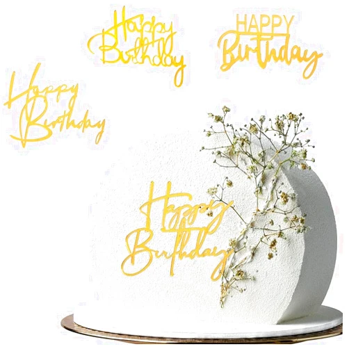 JYNice 4 Pieces Happy Birthday Party Cake Toppers Gold Acrylic Birthday Cupcake Topper for Baby Birthday Party Cake Decorations