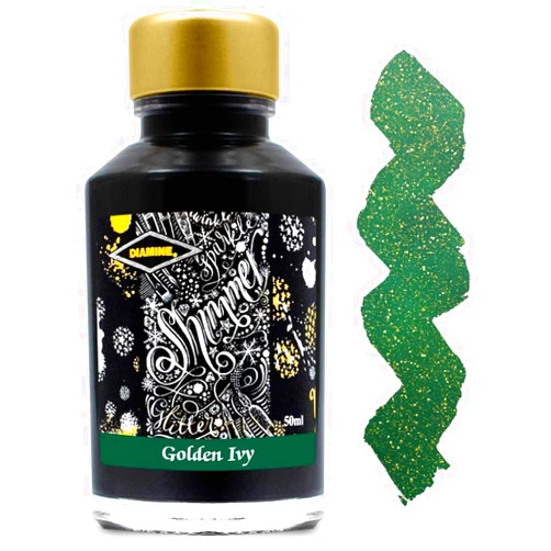 Diamine Shimmering Fountain Pen Ink, 50ml, Golden Ivy (Waterbased, Non-toxic, pH Neutral, Natural Dyes, Fast Drying, Smooth Flow, Bottle, Gold, Silver)