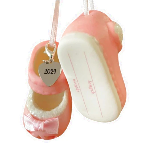 Elskandi Baby Girl First Christmas Ornament, New Parents Gift, Baby Shoe Personalized Ornament Pink Dated 2024, Baby Shower Ornaments Gifts for Girls 2024