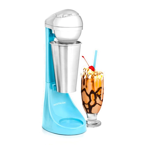 Nostalgia Two-Speed Electric Milkshake Maker and Drink Mixer, Includes 16-Ounce Stainless Steel Mixing Cup & Rod, Blue
