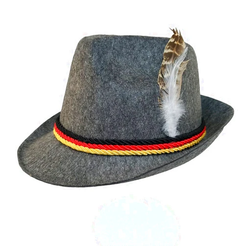 NOVELTY GIANT WWW.NOVELTYGIANT.COM Grey Felt Alpine Oktoberfest German Bavarian Costume Hat w/Feather
