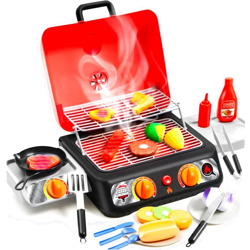 Play-Act Kids BBQ Grill Playset, Kitchen Toy Set with Pretend Smoke, Light, Sound & Color-Changing Food, Play Kitchen Accessories, Indoor Outdoor Cooking Toy for Boys Girls Kids Birthday Gift