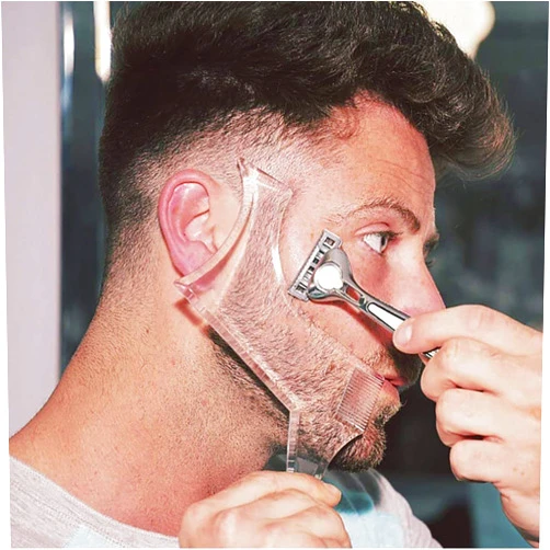 Terrysun 2 Pcs Beard Shaper & Beard Shaping Tool for Men, Curve & Step Cut Edge Up Guide Tool, Template for Trimming, Mustache, Goatee, Neckline, Create Your Perfect Beard and Hairstyle - Clear