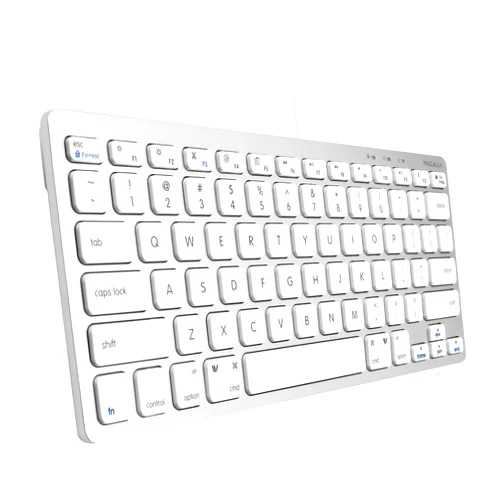 Macally Small Wired Keyboard for Mac and Windows - 78 Scissor Switch Keys Compatible Apple Keyboard - USB Mini Keyboard That Saves Space and Looks Great - Plug and Play Wired Mac Keyboard - Aluminum
