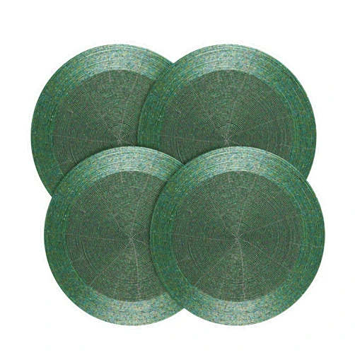RIANGI Green Beaded Placemats Set of 4 - Green Round Placemats Measure 13 Inch Green Placemats Round for Centerpiece Table Decorations for Dining Table
