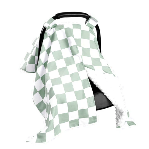 DILIMI Baby Car Seat Cover, Minky Warm Winter Car Seat Covers for Babies, Peekaboo Opening Infant Car Seat Cover, Nursing Cover Carseat Canopy, Green Checkered