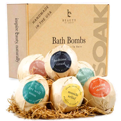Beauty by Earth Bath Bomb Gift Set - USA Made with Natural & Organic Ingredients, Relaxing Gifts for Women & Men, Spa Gifts & Birthday Gifts for Women and Mom, Bath Bombs for Women & Kids Gift Ideas
