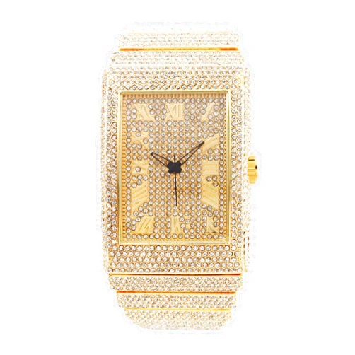 CHARLES RAYMOND Luxury Iced Out Round Watch or Bling-ed Out Baguette-Cut Rectangular Watch with Crystal Diamond Watch Pave Design