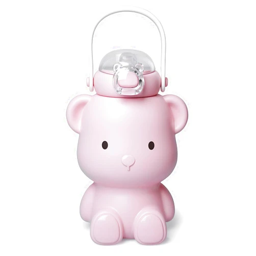 CLWVPCOT Bear Water Bottle for Girls, 16oz Cute Kawaii Teddy Bear Leak-Proof Stainless Steel Bottle with Straw & Strap, BPA-Free, Durable & Safe Drinking Cup, Gift for Kids & Girls (Pink)