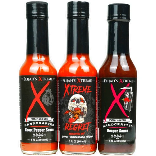 Elijah's Xtreme Trio Hottest Hot Sauce Variety Pack Includes Xtreme Regret Carolina Reaper Hot Sauce, Ghost Pepper Sauce & Sweet Reaper Hot Sauces - Gluten Free & Vegan - Father's Day Gift Set