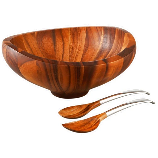 Nambe Butterfly Acacia Wood Salad Bowl with 2 Salad Servers | Made of Acacia wood Alloy | Large Deep Wooden Bowls | Acacia Wood Salad Bowl Set | Designed by Sean O’hara (16-in)