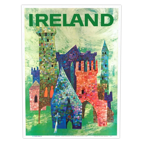 Pacifica Island Art Ireland - Irish Colorful Castles - Vintage Travel Poster by David Klein c.1960 - Master Art Print (Unframed) 9in x 12in