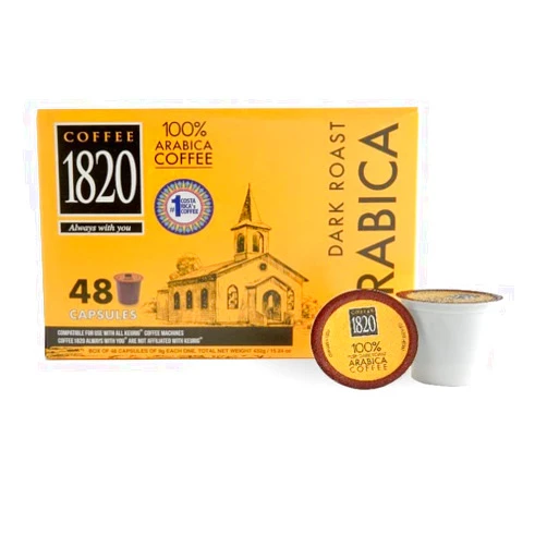 1820 Café 1820 Classic Ground Coffee Cups, Premium Costa Rican Dark Roast, 100% Arabica, Compatible with Keurig Machines, 48 Pods