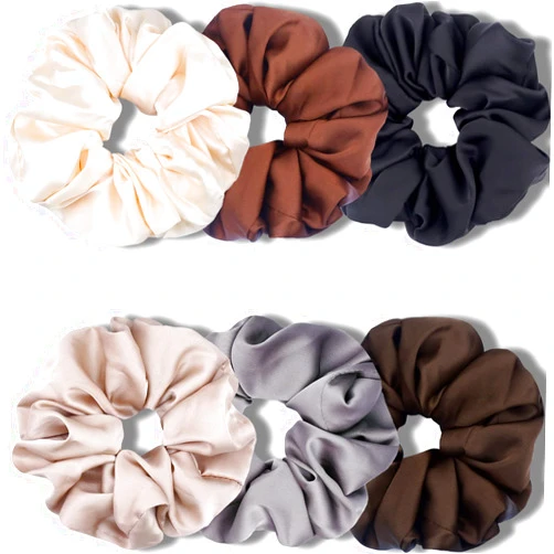 IVARYSS Big Scrunchies for Women Thick Hair, Premium Satin Softer than Silk, XL 6 Inch Extra Large Scrunchy Elastic Hair Bands Accessories, 6 Pack, Neutral