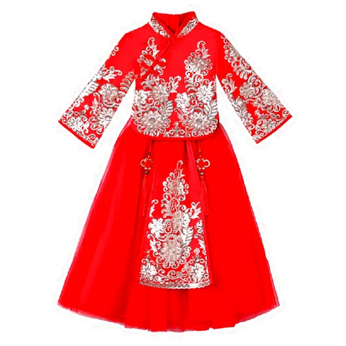 Quenny girls' Hanfu,festive New Year's clothing,children's cheongsam dresses,thickened Chinese style Tang suits.