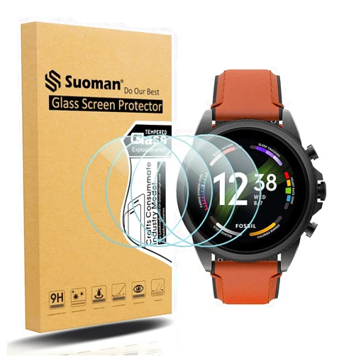 Suoman 4-Pack for Fossil Gen 6 44mm Men Screen Protector, 2.5D 9H Hardness Screen Protector Tempered Glass for Fossil Gen 6 Men Smartwatch