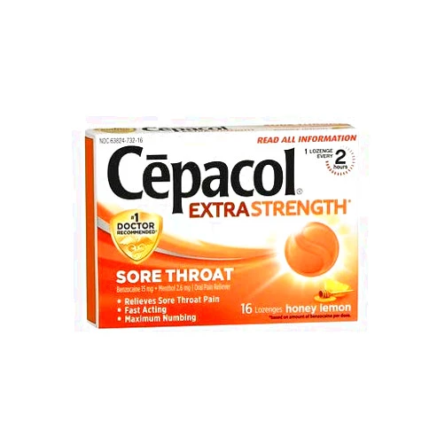 Cepacol Maximum Strength Sore Throat Pain Relief Lozenges Honey Lemon - 16 ct, Pack of 4
