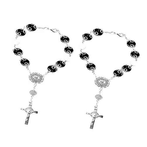 SPANICE 2 Pcs Car Rosary Rearview Mirror Auto Rosary Hanging Personalized Car Cross Blessing Catholic Car Medal for Truck Bike Motorcycle Car Mirror Hanging Accessories Interior Decors (Black)