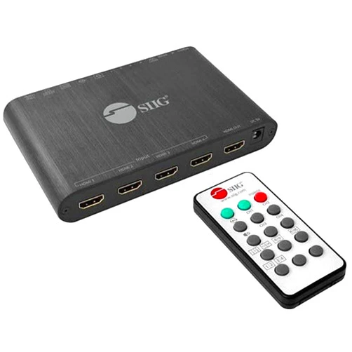 SIIG 1080p 4x1 HDMI Quad Multi-Viewer, Seamless Switcher, for PC/DVD/Security Camera, IR Remote Control, 3.5mm Audio Extract, TAA Compliant, ESD Protection, Metal housing (CE-H25R11-S1)