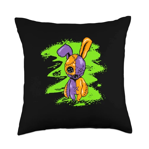 Needle Witch Spell Occult Voodoo Doll Stitch Tees Bunny Rodent Rabbit Dolls Curse Witch Witchcraft Black Magic Throw Pillow, 18x18, Multicolor