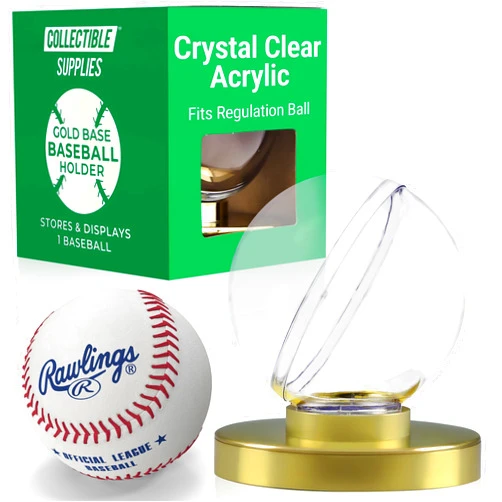 Collectible Supplies Autographed Baseball Holder Display Case – Baseball Display Case with UV Protection Clear Acrylic with Gold Base – Stackable Box for Signed Balls and Trophies