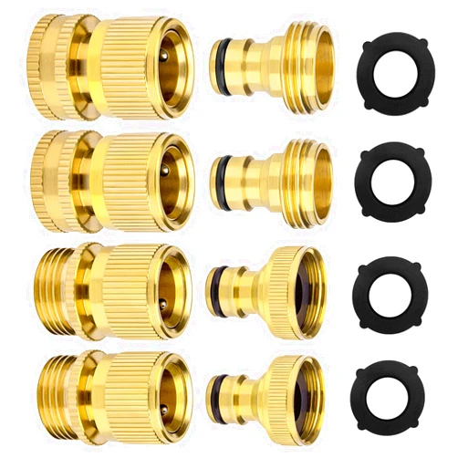 Awpeye 4 Sets Garden Hose Quick Connect 3/4 Inch GHT Solid Brass Male and Female Garden Hose Fittings