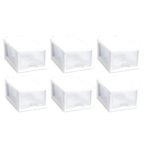 Sterilite 6 Qt Stacking Storage Drawer, Stackable Plastic Bin Drawer to Organize Shoes in Home Closet, White with Clear Drawer, 6-Pack