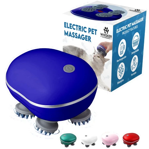 Whisker Wonders Scalp Massager Pet-Friendly Silicone Massage Brush - Soothing Head, Scalp and Body Scrubber for Pets - Cat Face Electric Sratchers - Gentle Grooming Tool for Ultimate Relaxation (Blue)