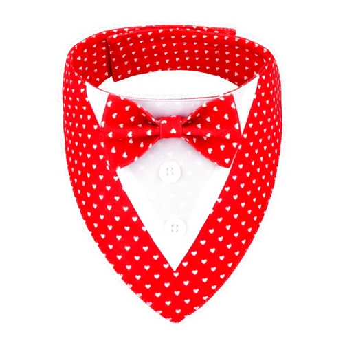 ADOGGYGO Valentine Dog Tuxedo Bandana, Red Heart Pet Tux with Bowtie Adjustable Valentine Costume for Small Dogs Pets (S)