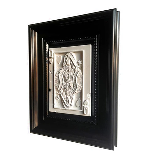 Candumy Framed Poker Wall Art 3D relief Resin statue Vintage Farmhouse Home Decor,the Queen of Hearts，8.5x10.5 Inch Black Frames