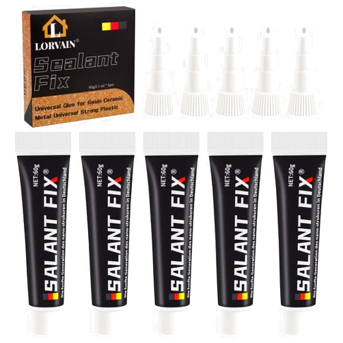 Lorvain 5PCS Sealant Fix, Lorvain All purpose Glue Kit Quick Drying Glue with Snip Tip Applicator Caps, Invisible Nail-Free Sealant Strong Repair Sealing Glue for Stick Kitchen Shelves Metal Glass Wood