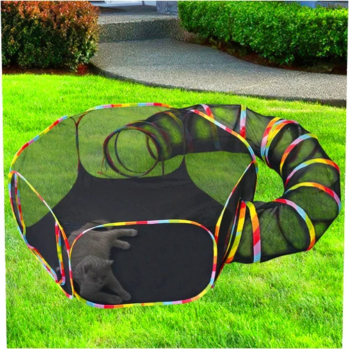GONPETGP Outdoor Cat Enclosures, Cat Playground Portable Mesh Tent, Outside Circle Playpen Tunnel for Kitty, Rabbit, Puppy and Small Animals
