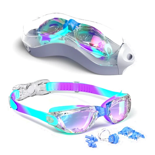 Hurdilen Kids Swim Goggles, Swimming Goggles for Kids with Nose Clip, Earplugs, Nose Bridge for Age 3-15