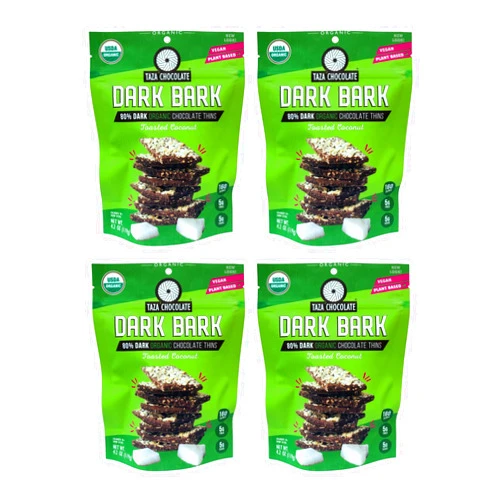 Taza Chocolate Organic Stone Ground 80% Dark Bark Snacking Thins, Toasted Coconut, 4.2 Ounce (Pack of 4)