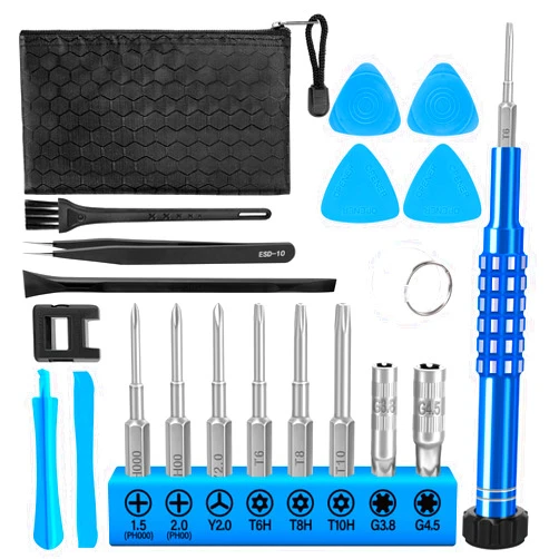 AIXGURS Repair Tool Kit for Xbox One 360 PS3 PS4 PS5 Controller, 21 in 1 T6H,T8H,T10H Torx Security Screwdriver with Crowbars,Tweezers, Cleaning Tool for Nintendo Controller and Console