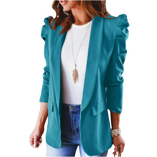 KIRUNDO Women's 2026 Spring Fall Casual Blazers Puff Sleeve Lapel Open Front Work Suit Office Blazer Jackets with Pockets