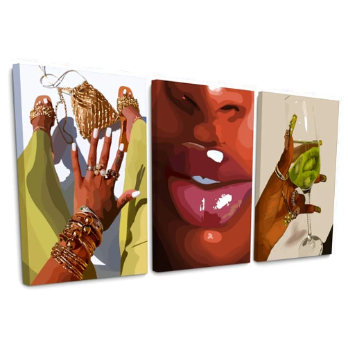 Tanmart Black Girl Wall Art African Woman Canvas Wall Decor American Black Women Wall Art Black Female Pictures Fashion Abstract Poster for Home Bedroom 12x16 Inch Framed Set of 3