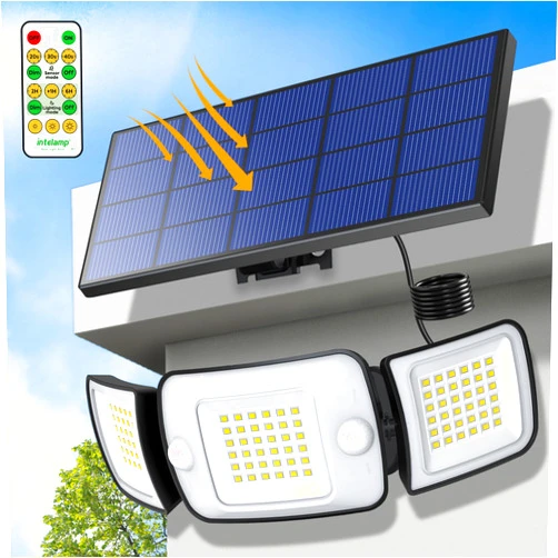 intelamp Solar Flood Lights Outdoor Waterproof, 6000mAh 1200LM Solar Powered Dual Motion Sensor LED Lighting Dusk to Dawn Security Floodlight Exterior with Remote 9.8ft Cable for Outside Garden House