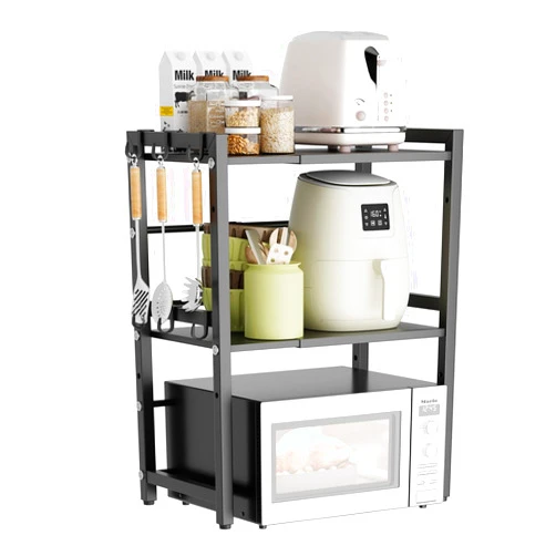 SUOKOMR Expandable Microwave Stand, 3 Tier Microwave Oven Rack with Hooks, Kitchen Countertop Storage Microwave Shelf, Toaster Oven Stand, Bakers Rack