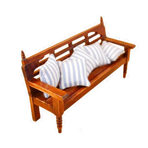 Nuoyi Wooden Recliner Chair VintageSofa,Dollhouse Furniture 1:12 Bench Couch Sofa with 4 Cushions
