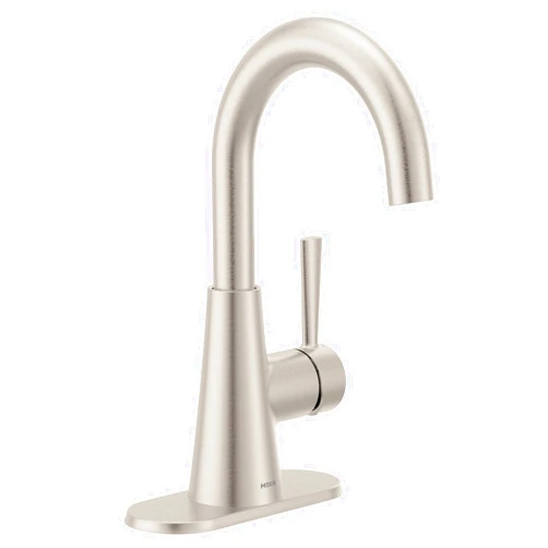 Moen Ronan Spot Resist Brushed Nickel One-Handle Single Hole Modern Bathroom Sink Faucet with Optional Deckplate and Spring Loaded Drain Assembly, 84021SRN