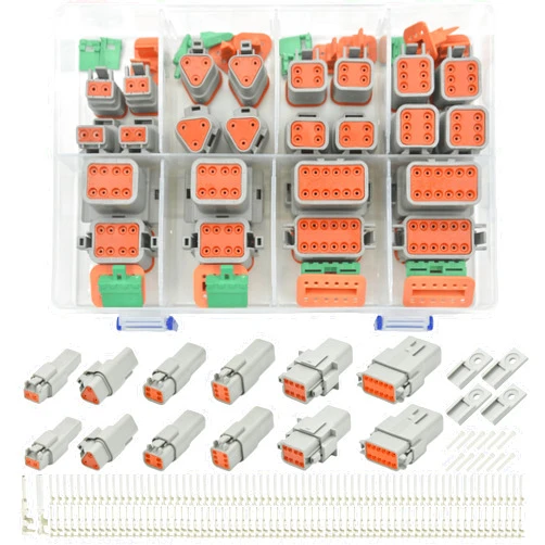 ALFOCI 215 PCS Deutsch Connector Kit, DT 2 3 4 6 8 12 Pin Connectors, IP67 Waterproof Electrical Connectors Plug with 75 Pairs Size 16 Stamped Contacts for Car Truck Boat, 215PCS(Stamped Contacts)