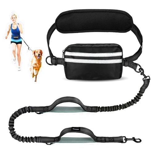 Yicostar Hands Free Dog Leash with Pouch, Retractable Bungee with Double Padded Handles, Dog Waist Leash for Dog Walking, Dog Leashes with Bungee for Medium & Large Dog, Dog Walking Accessories
