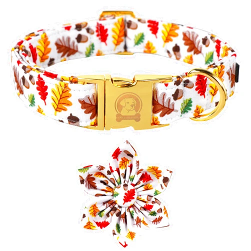 MR.CHUBBYFACE MR. CHUBBYFACE Fall Dog Collar Maple Leaf Dog Collar Bow Boy Girl Dog Collars with Flower for Puppy Small Medium Large Dogs