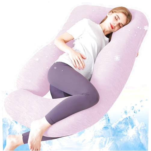 Sasttie Pregnancy Pillow Cooling, Pregnancy Pillow for Sleeping, Cooling Maternity Pillows for Pregnant Women, Pregnancy Must Haves U-Shaped Full Body Pillow with Cooling Cover, Pink