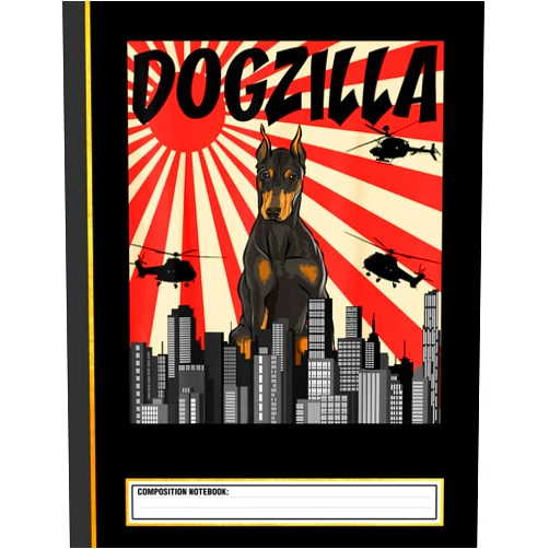 Francine Press Funny Retro Japanese Dogzilla Doberman Pinscher Composition Notebook